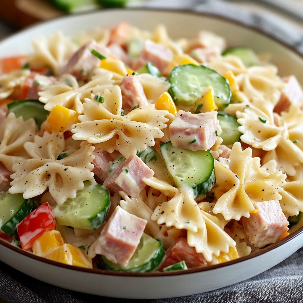 Creamy Ham and Cheddar Farfalle Salad