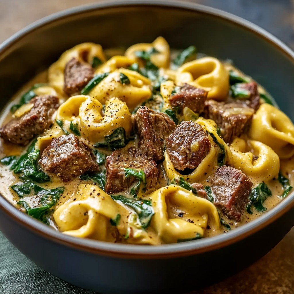 Creamy Tuscan Spinach Steak Bites with Tortellini