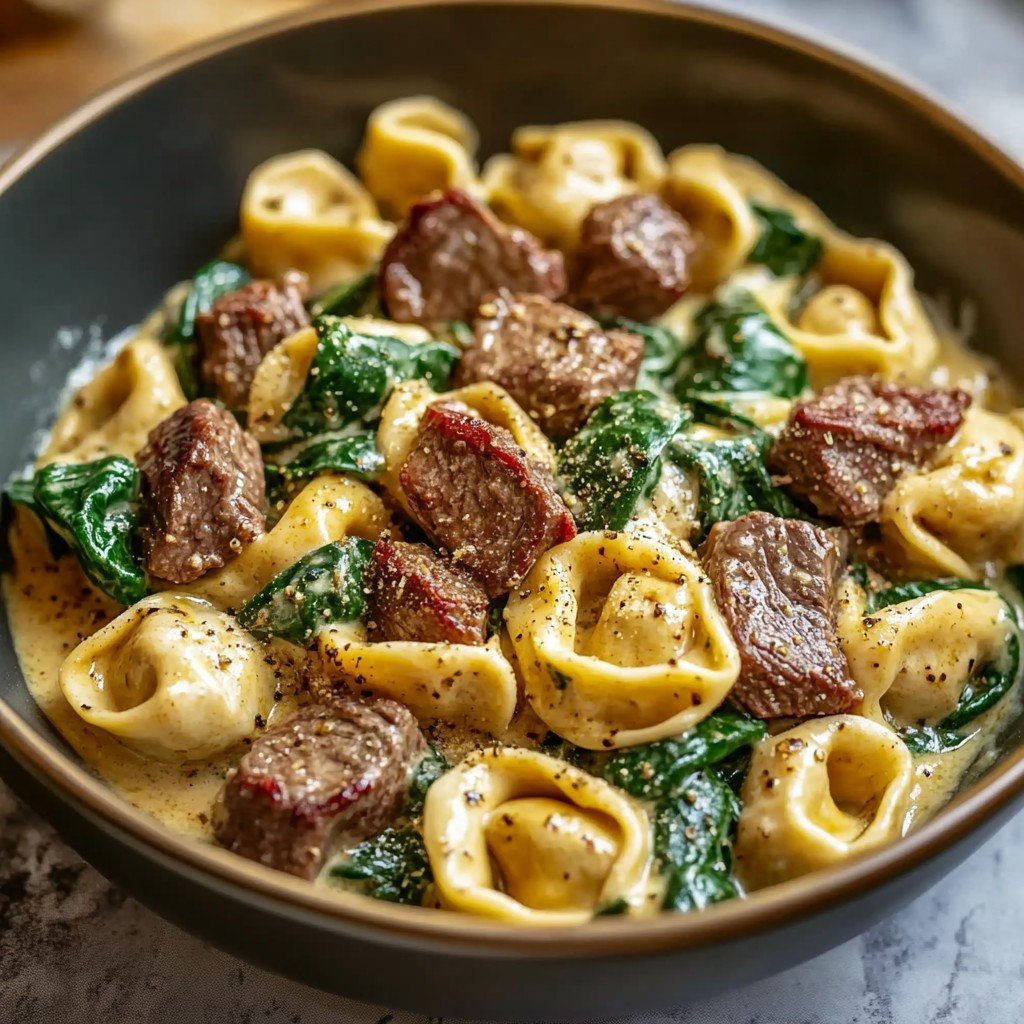 Creamy Tuscan Spinach Steak Bites with Tortellini