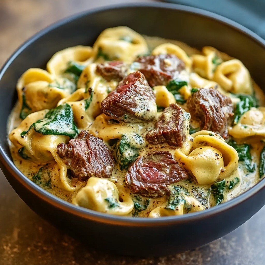 Creamy Tuscan Spinach Steak Bites with Tortellini