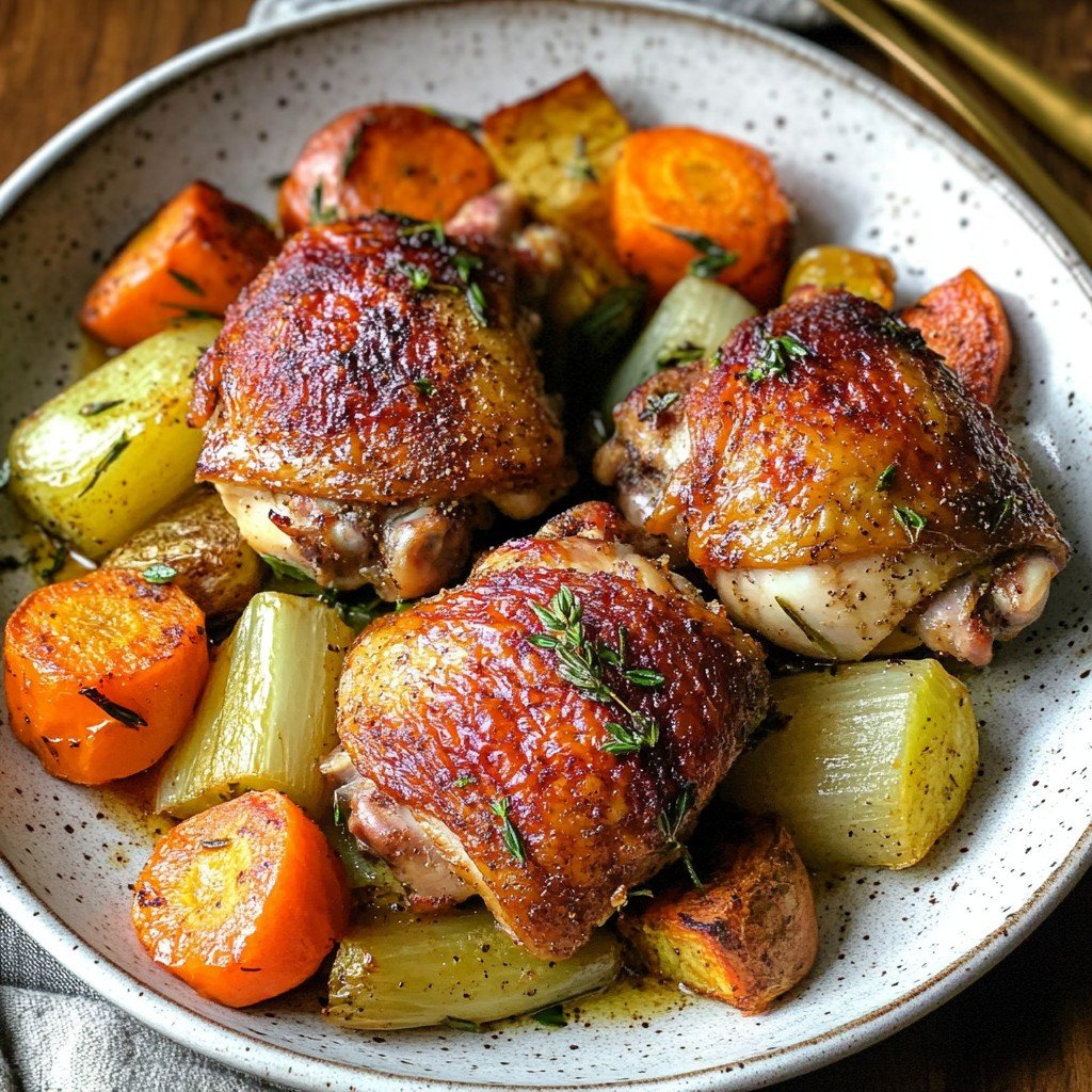 Crispy Roasted (Bone-In) Chicken Thighs With Veggies