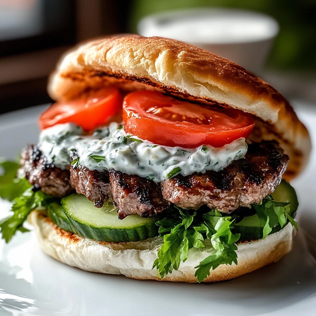 Greek Lamb Burger with Tzatziki and Cucumber