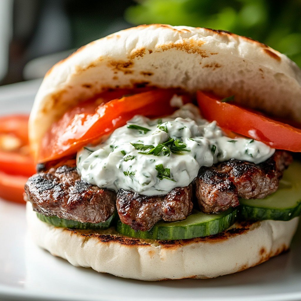 Greek Lamb Burger with Tzatziki and Cucumber