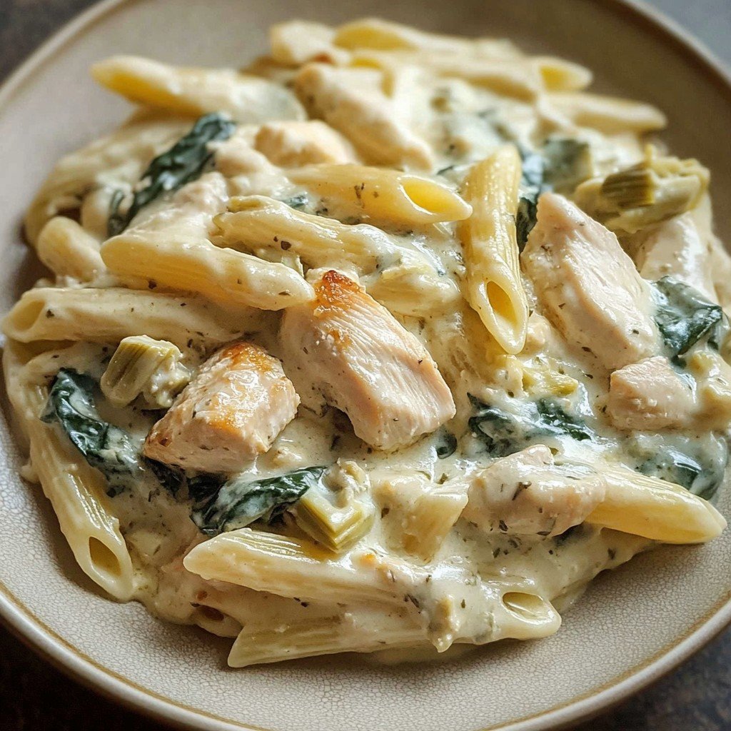 High Protein Chicken Spinach Pasta Bake Easy Dinner
