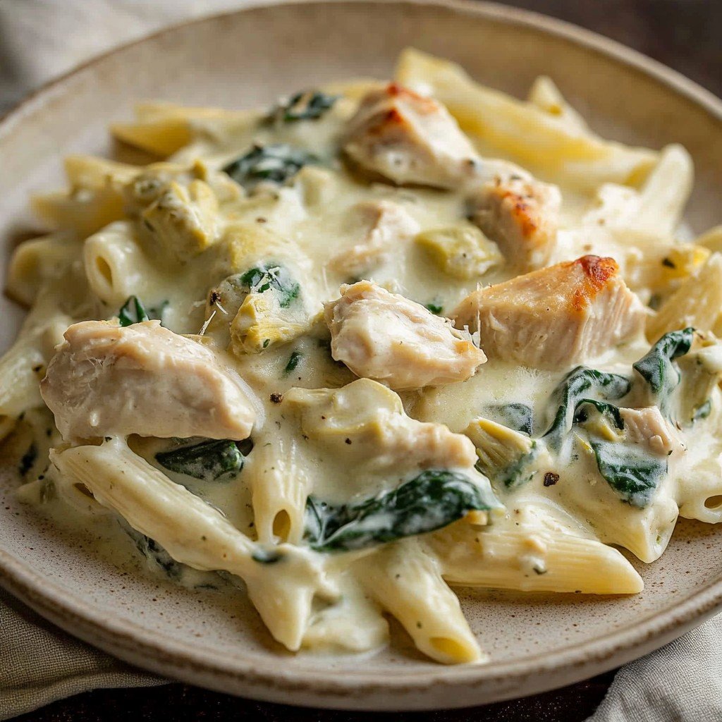 High Protein Chicken Spinach Pasta Bake Easy Dinner