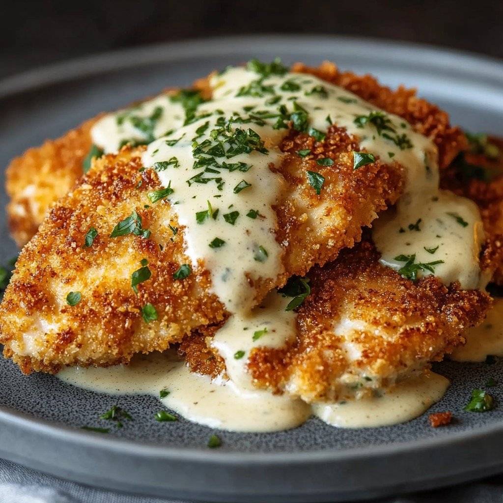 Parmesan Crusted Chicken with Garlic Cream Sauce