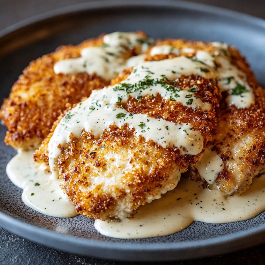 Parmesan Crusted Chicken with Garlic Cream Sauce