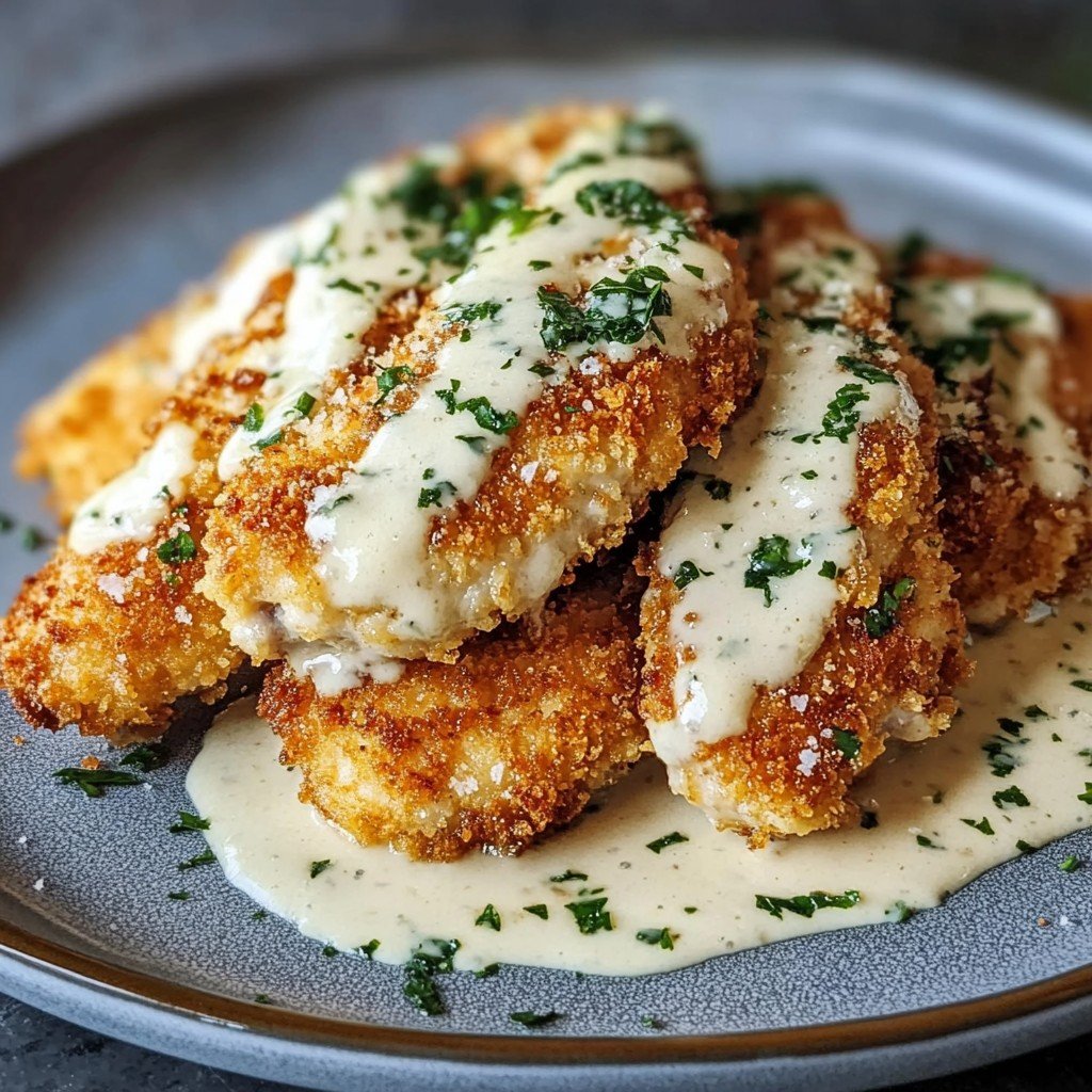 Parmesan Crusted Chicken with Garlic Cream Sauce