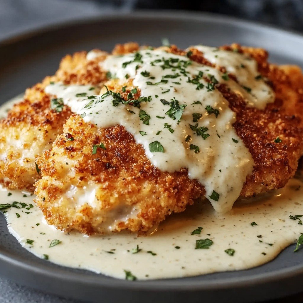 Parmesan Crusted Chicken with Garlic Cream Sauce