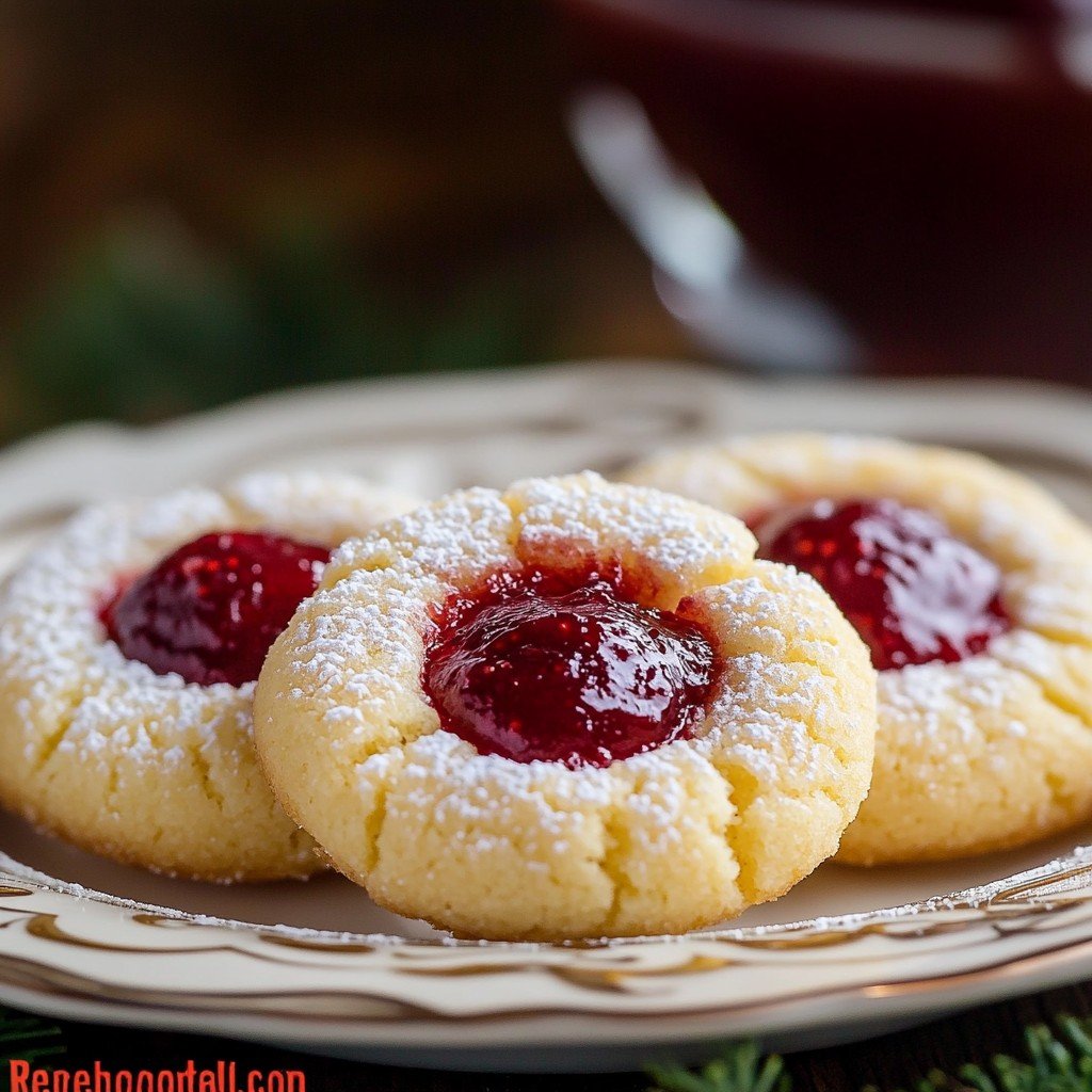 Raspberry Jam Christmas Thumbprint Cookies