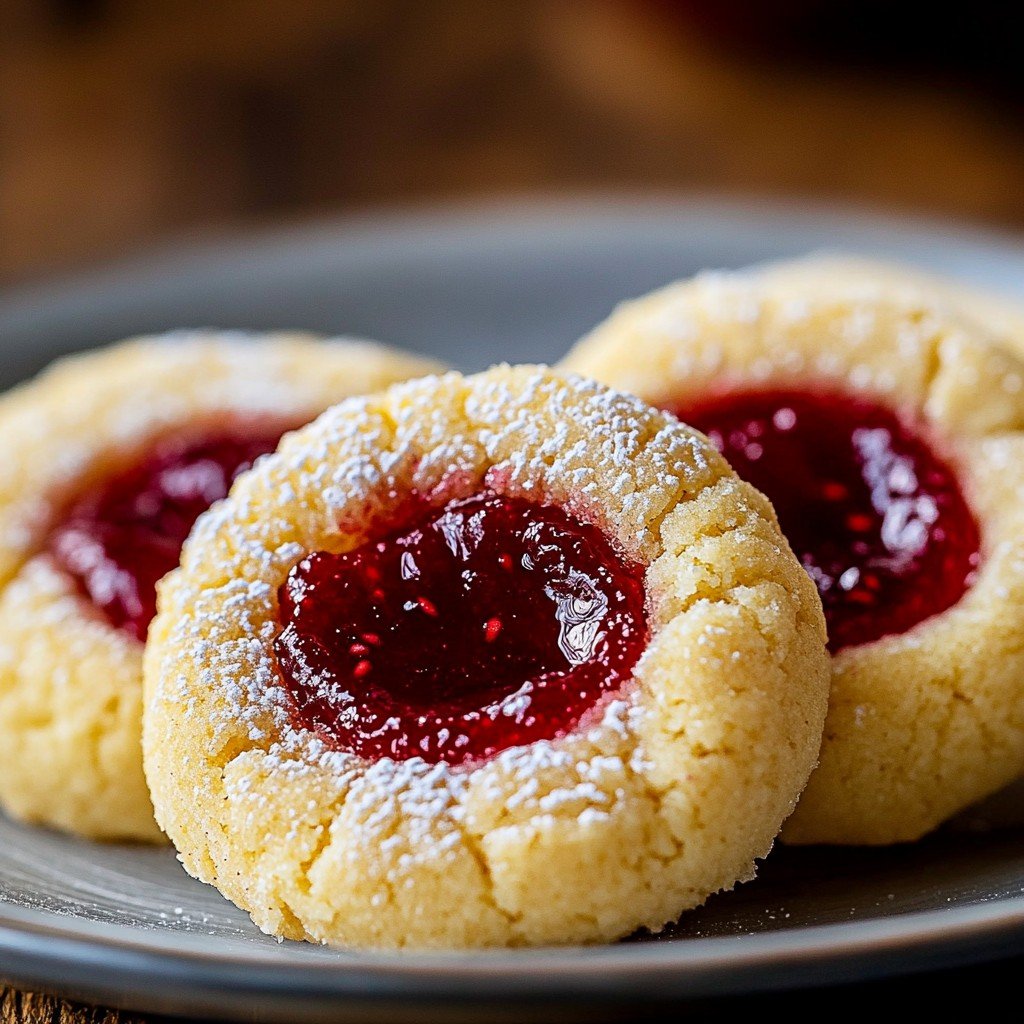Raspberry Jam Christmas Thumbprint Cookies