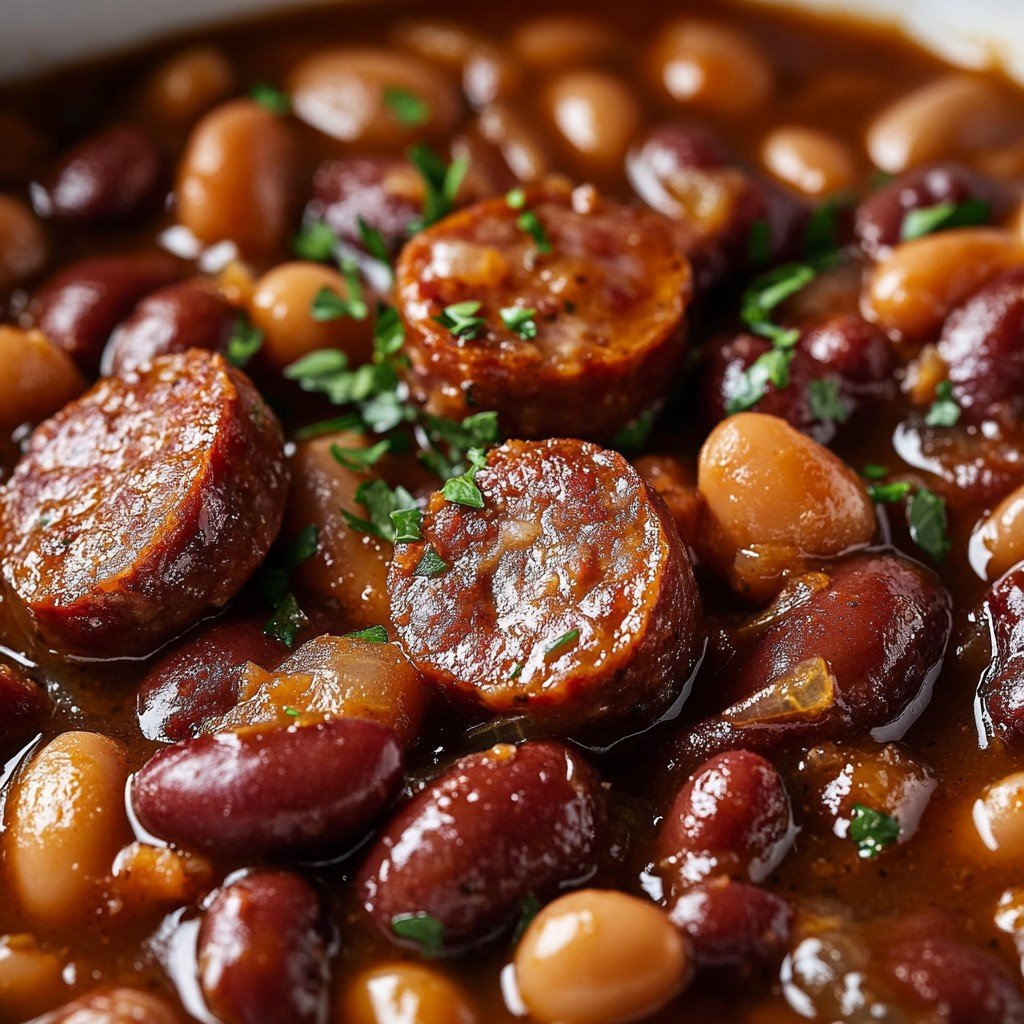 Slow Cooker Sausage and Beans (4 Ingredients)