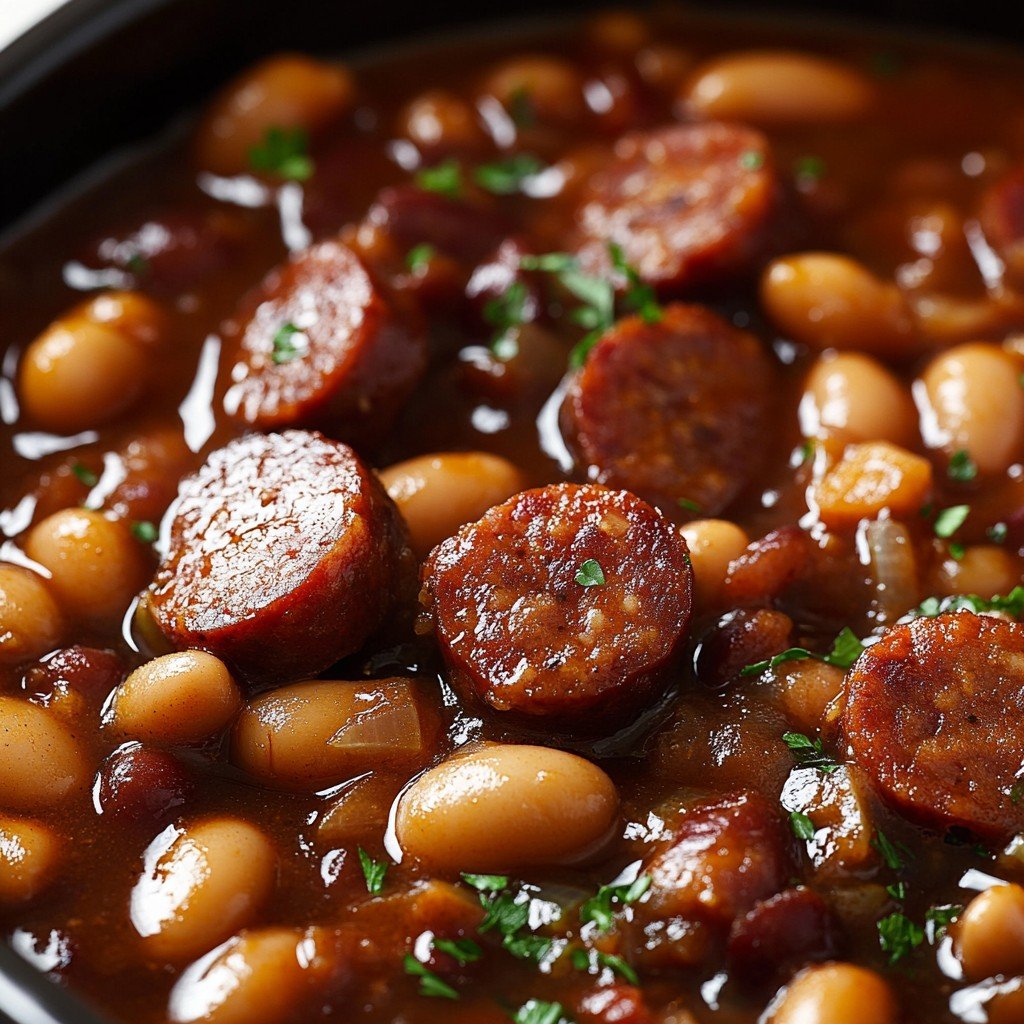 Slow Cooker Sausage and Beans (4 Ingredients)