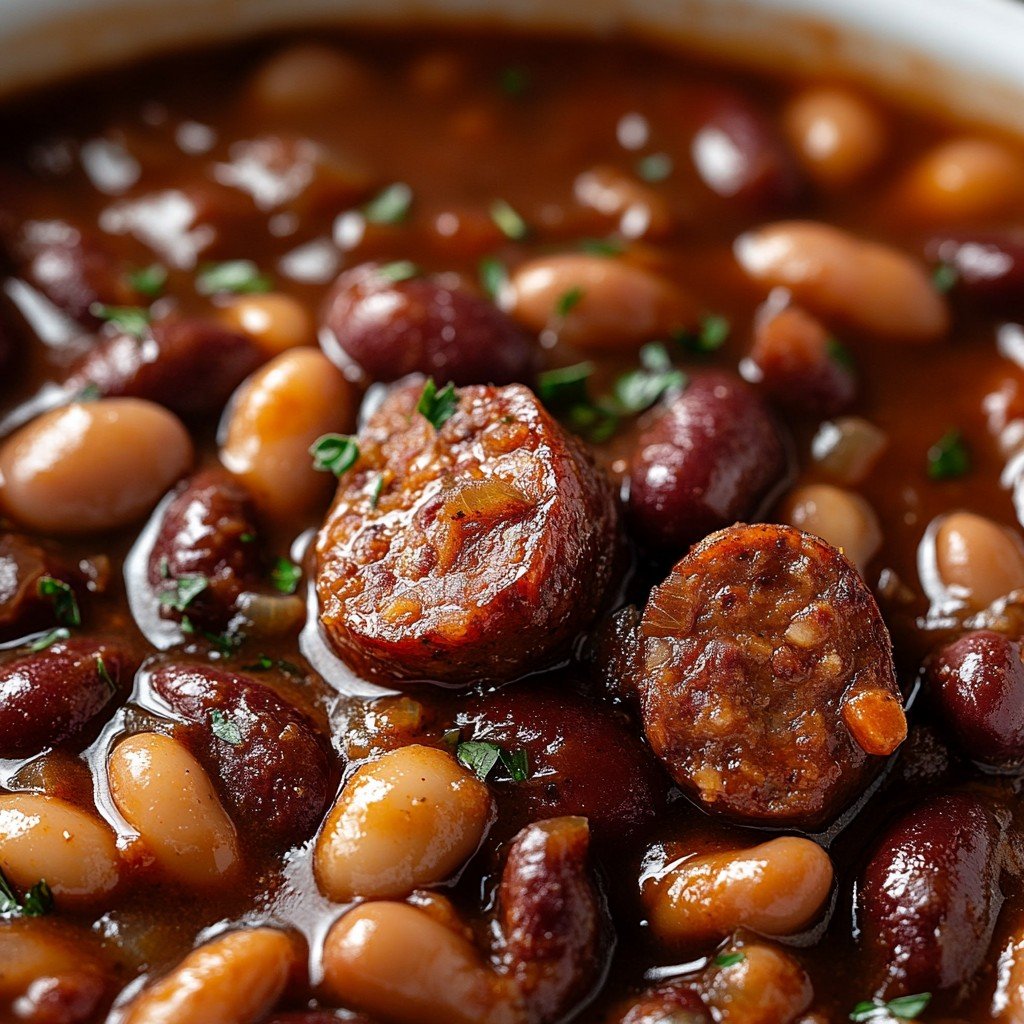 Slow Cooker Sausage and Beans (4 Ingredients)