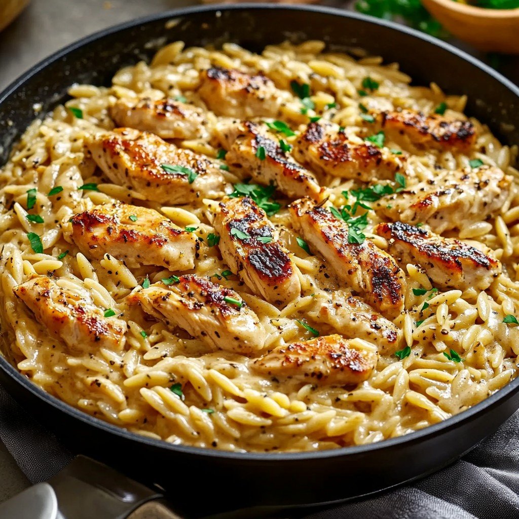Cajun Chicken Alfredo Orzo Summer Pasta
