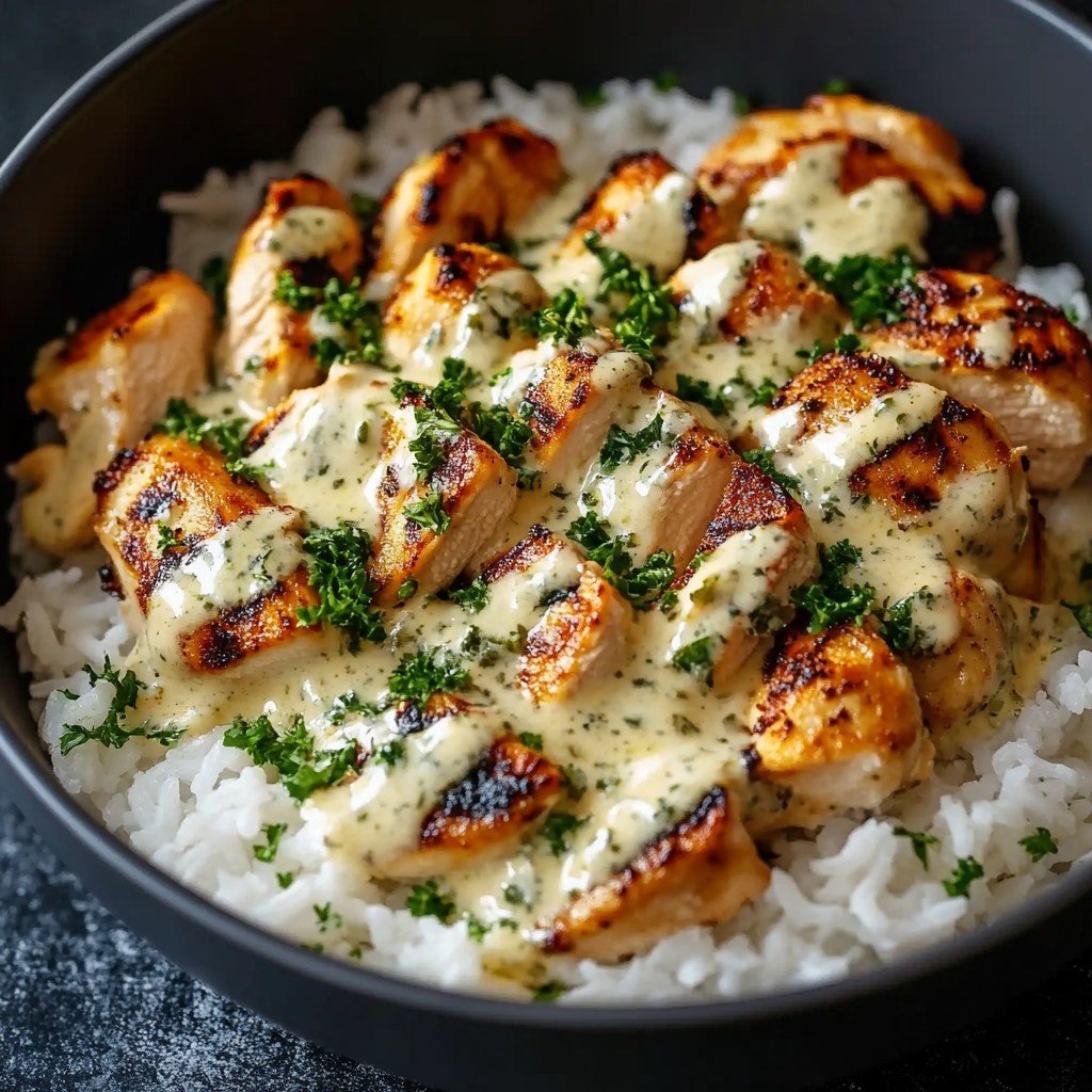 Creamy Garlic Chicken Rice Bowls Easy Spring Dinner