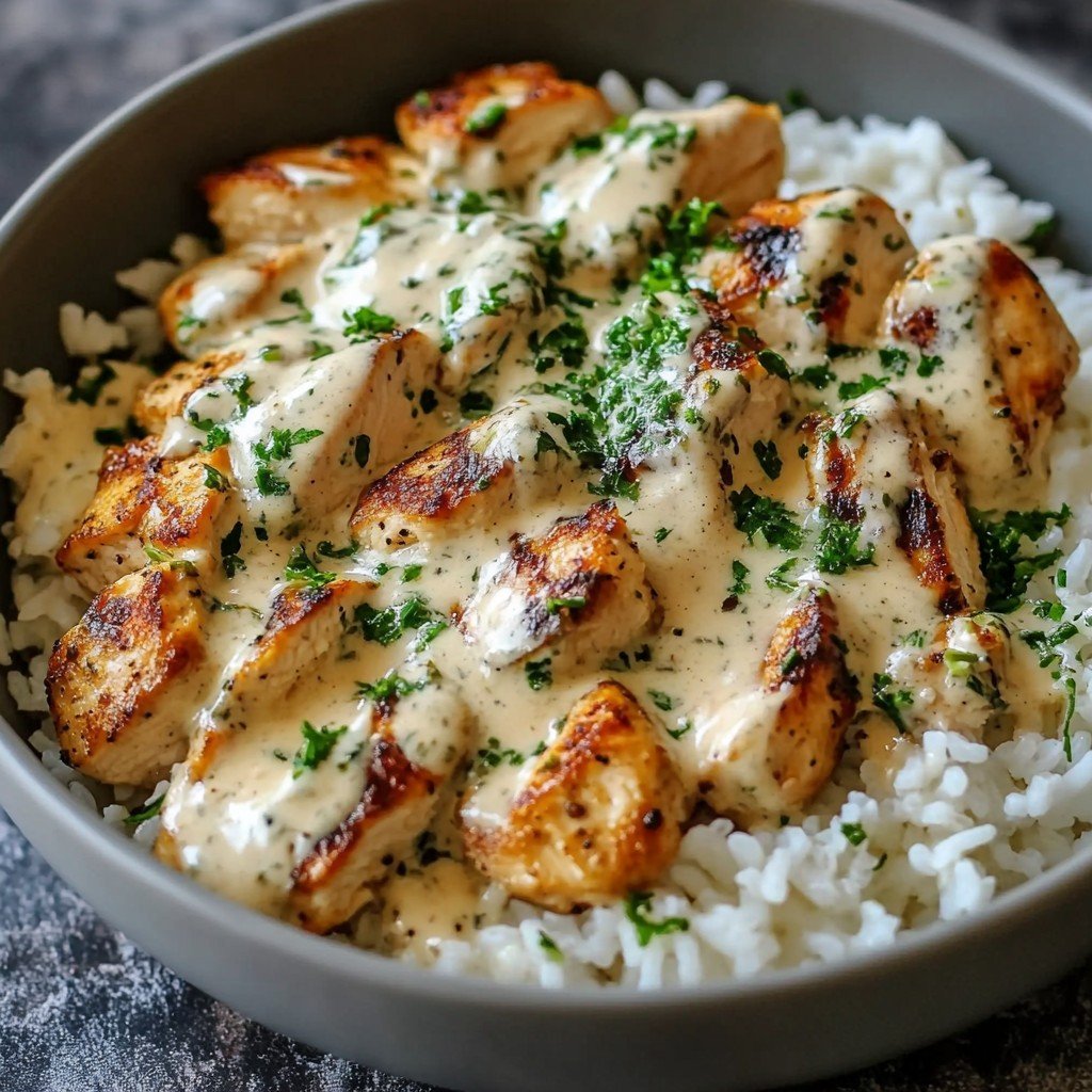 Creamy Garlic Chicken Rice Bowls Easy Spring Dinner